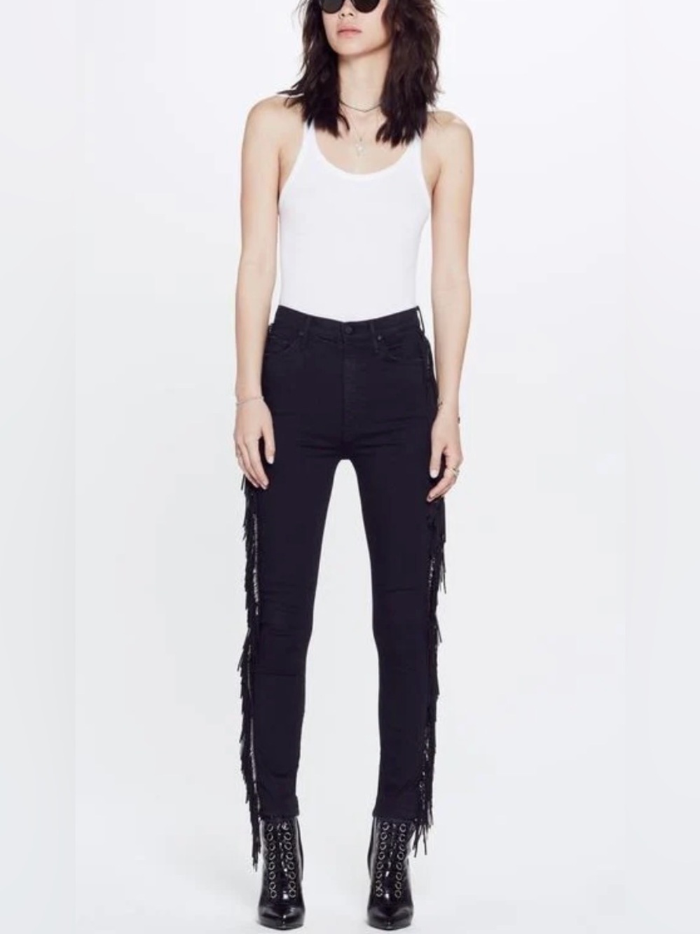 Mother Denim The Swooner Ankle Fringe Black Jeans The Whip 25 Western Festival